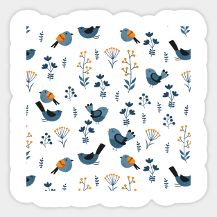 Cartoon Birds And Tree Pattern Art Sticker